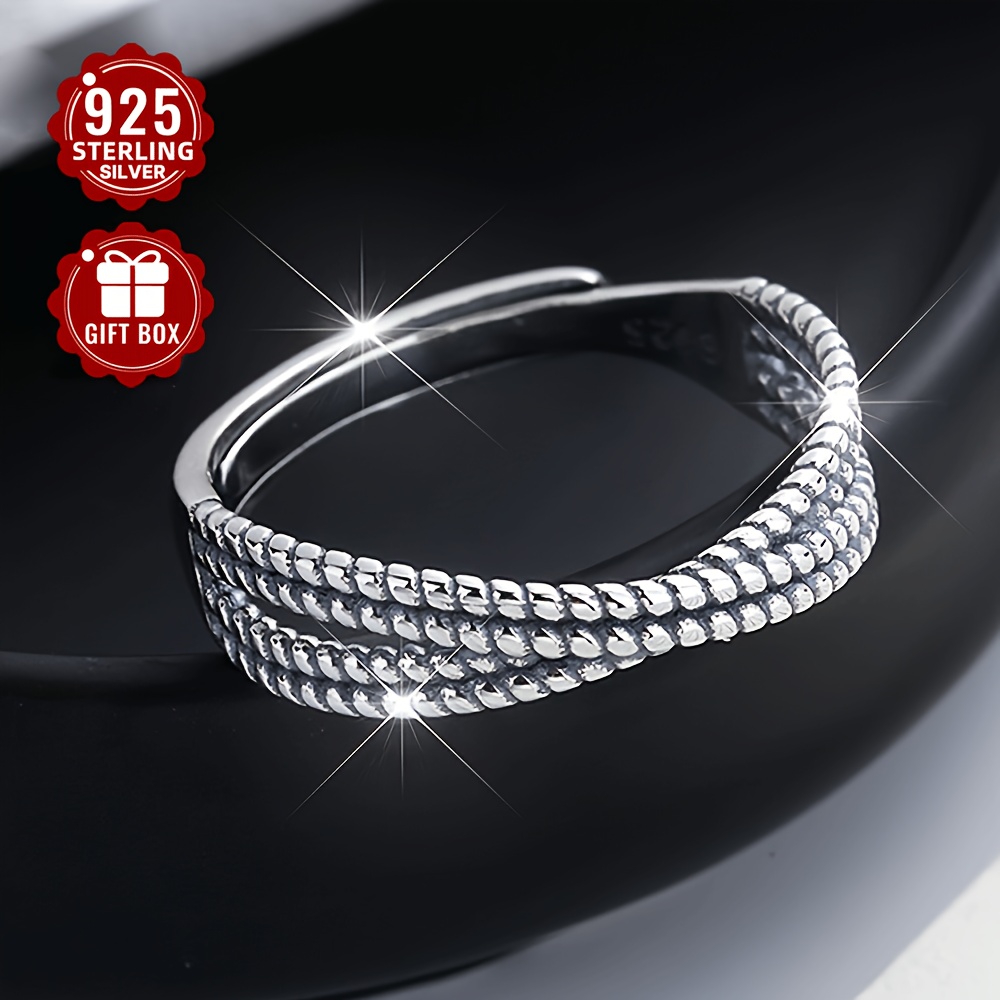 Women's S925 Silver Open Ring, Retro Cross Design, Lightweight